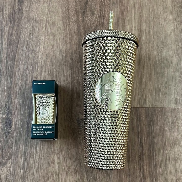Starbucks Holiday Gold Metallic Venti Cup & Ornament Keychain Limited Edition - Picture 1 of 8